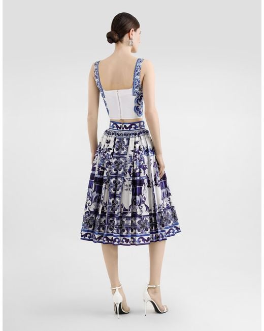 Dolce & Gabbana Blue Majolica-Print Charmeuse Corset