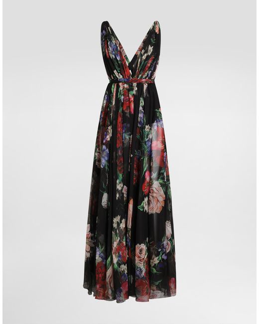 Dolce & Gabbana Black Long Floral- Chiffon Dress