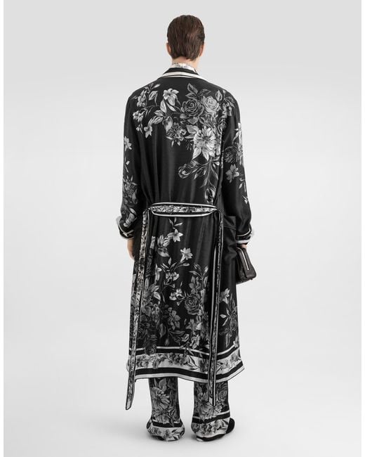 Dolce & Gabbana White Flower Bouquet-Print Jacquard Twill Robe for men