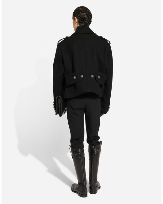 メンズ Dolce & Gabbana ミリタリースタイル ウール ショートコート Black