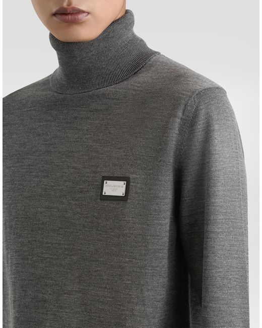 Dolce & Gabbana Gray Wool Turtle-Neck Sweater With Branded Tag for men