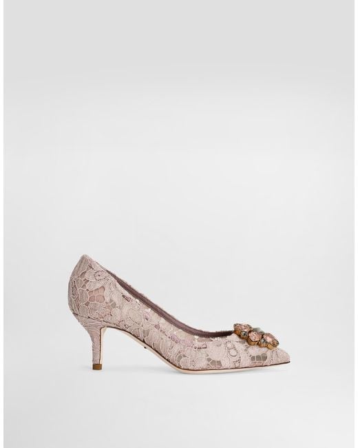 Dolce & Gabbana Pink Lace Pumps With Brooch Detailing