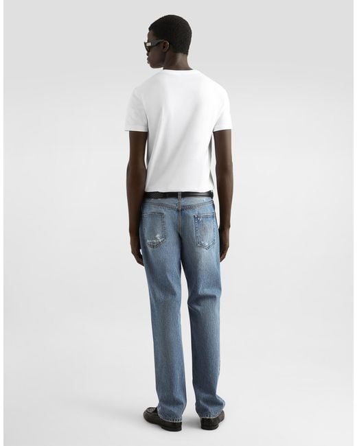 Dolce & Gabbana T-Shirt Aus Baumwolle Mit Plakette in White für Herren