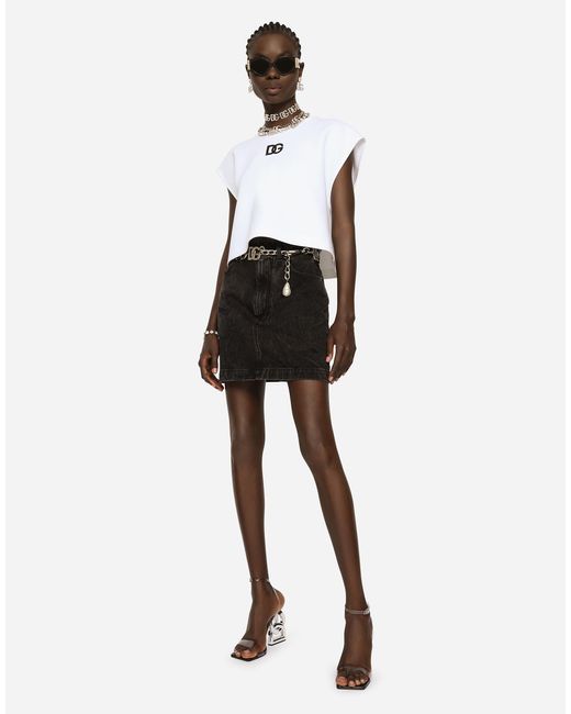 Dolce & Gabbana Black Washed Denim Miniskirt