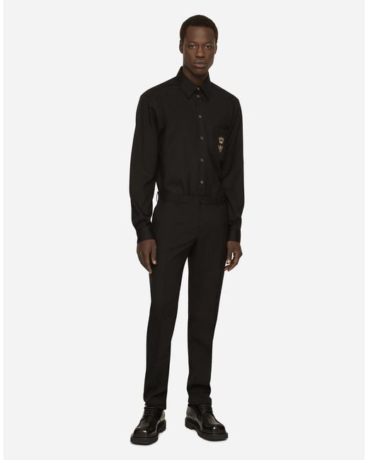 メンズ Dolce & Gabbana シャツ マルティーニフィット コットン エンブロイダリー Black