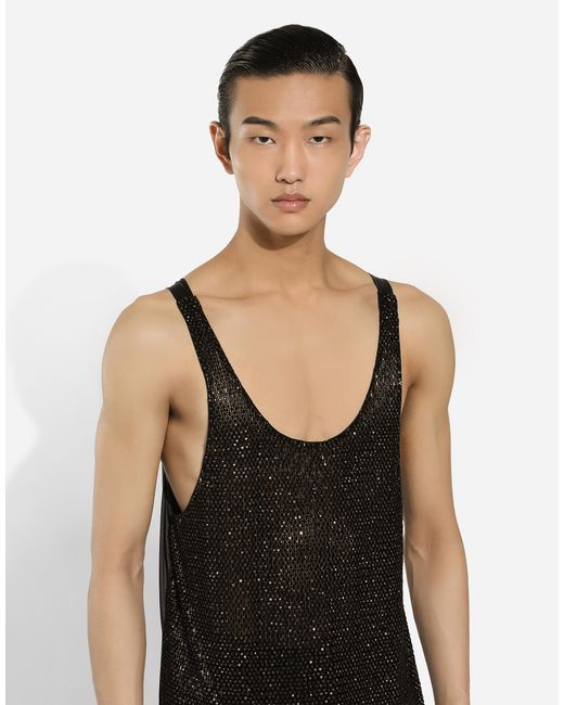 Dolce & Gabbana Black Silk Embellished Tank Top for men