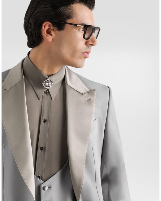 Dolce & Gabbana Gray Sicilia Light Single-Breasted Micro-Rib Tuxedo Jacket for men