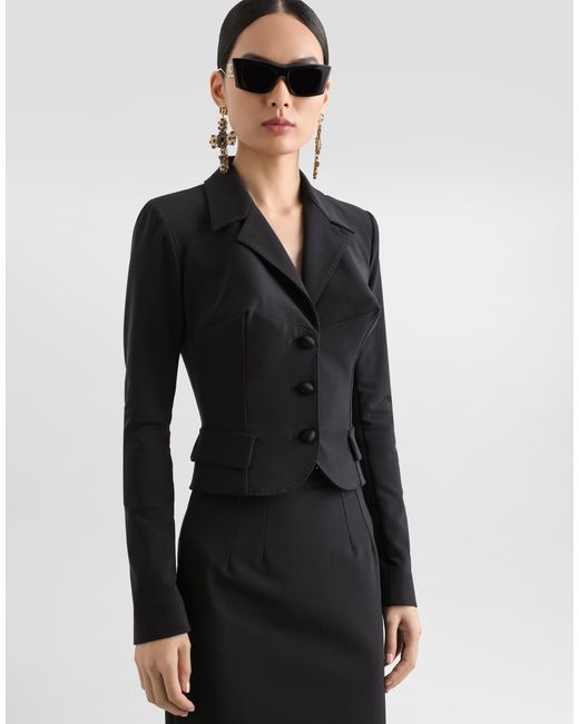 Dolce & Gabbana Black Short Single-Breasted Technical Cady Jacket