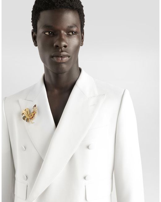 Dolce & Gabbana White Double-Breasted Sicilia Virgin Wool Jacket for men