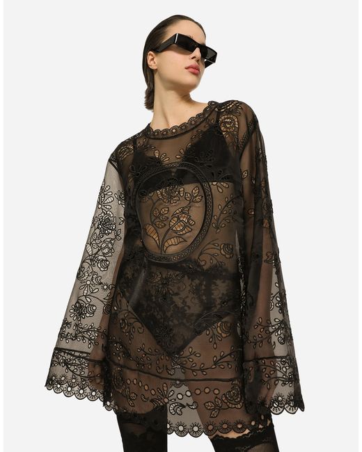 Dolce & Gabbana Black Crinoline A-Line Dress With Inlay Embellishment