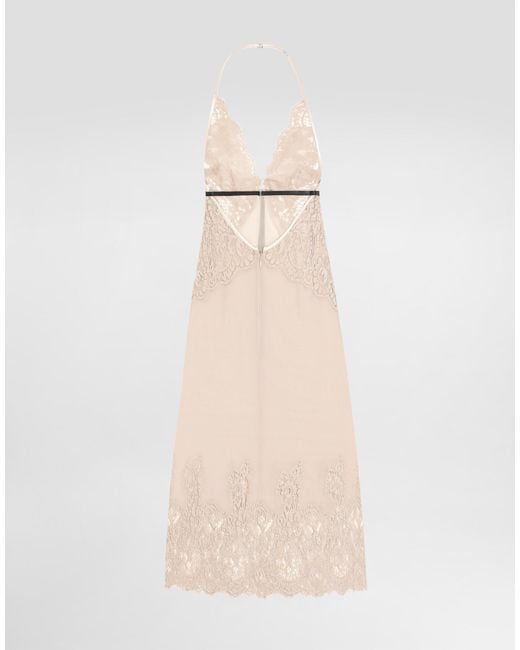 Dolce & Gabbana Natural Georgette Slip Dress With Lace Details