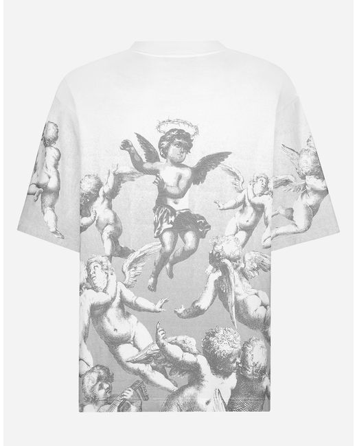 Dolce & Gabbana White Blanco Short-Sleeved Jersey T-Shirt With Angel Print for men