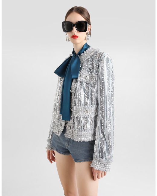 Dolce & Gabbana Gabbana スパンコールエンブロイダリー チュール ジャケット Gray