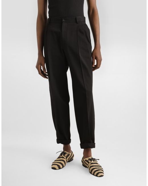 Pantalon Double Pince En Gabardine De Coton Dolce & Gabbana pour homme en coloris Black