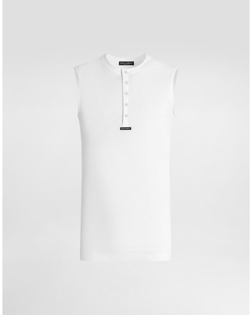 Dolce & Gabbana White Cotton Serafino T-Shirt for men