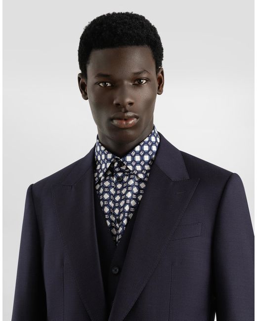 Dolce & Gabbana Blue Single-Breasted Micro-Patterned Wool Suit for men