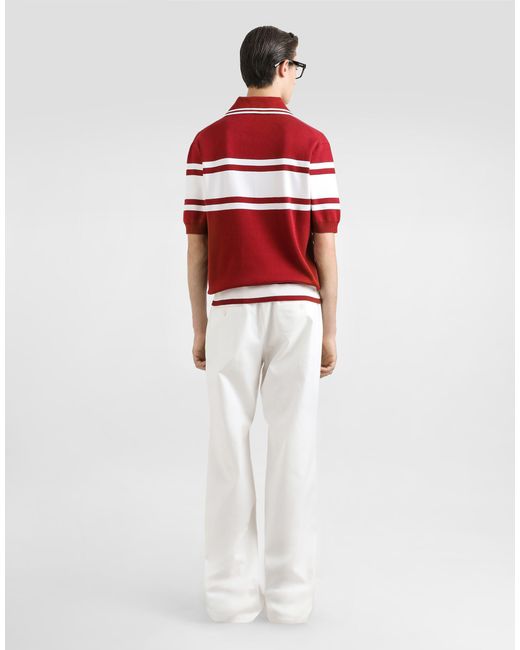 メンズ Dolce & Gabbana ロゴエンブロイダリー シルク&コットン ポロシャツ Red
