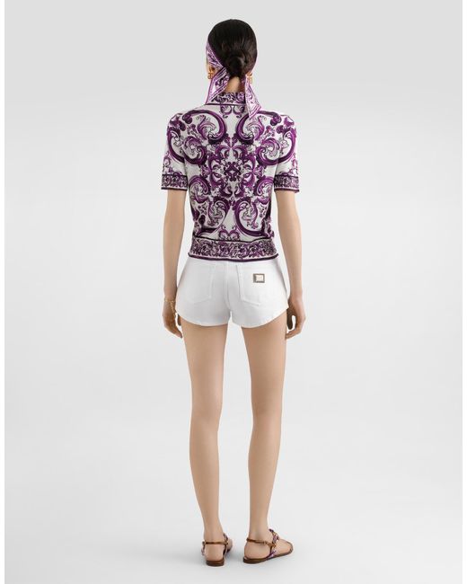 Dolce & Gabbana Majolica-Print Silk Polo Pink