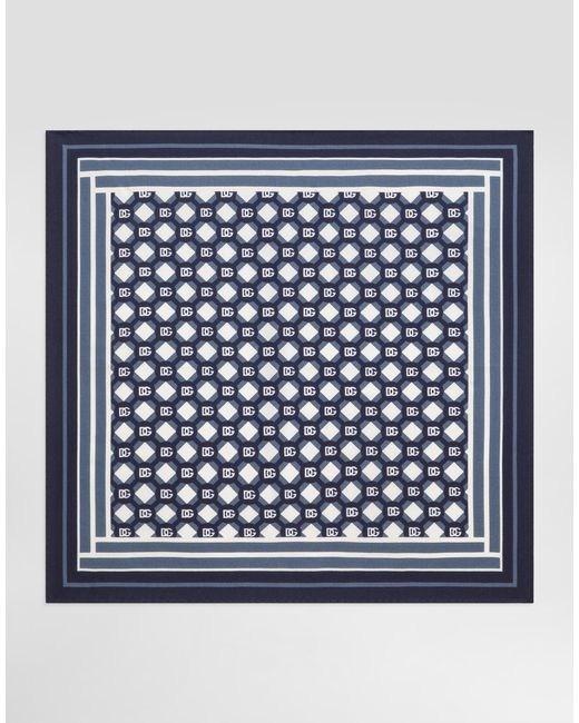 Dolce & Gabbana Silk Pocket Square With Micro-Design And Logo in Blue für Herren