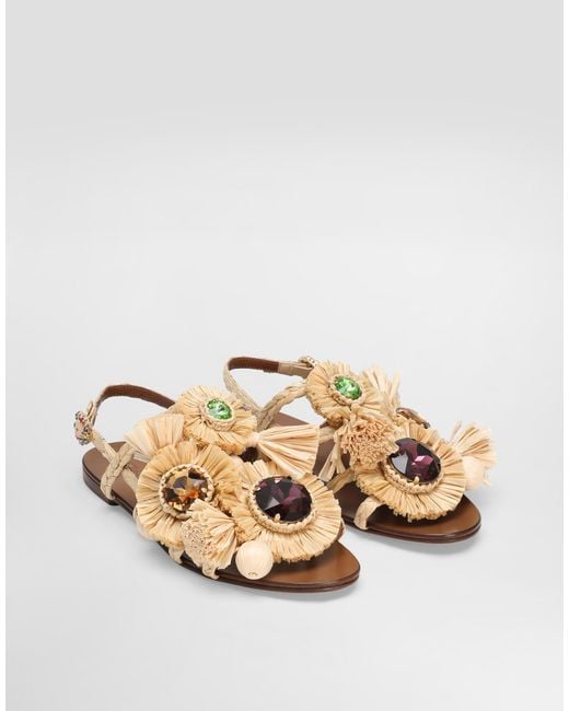Dolce & Gabbana Natural Braided Rafia Flip-Flops