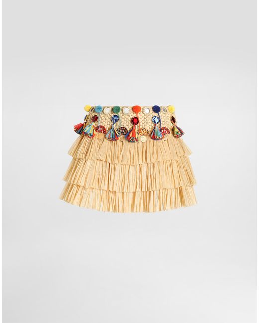 Dolce & Gabbana Metallic Raffia Miniskirt With Applications