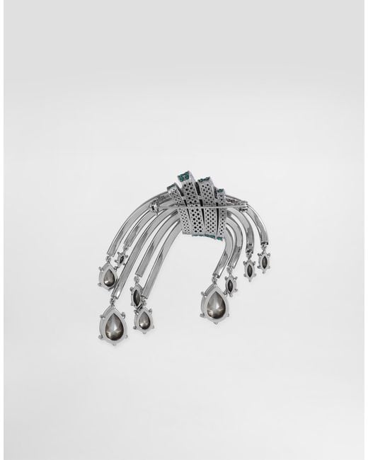 Dolce & Gabbana Blue Floral Brooch With Rhinestones for men