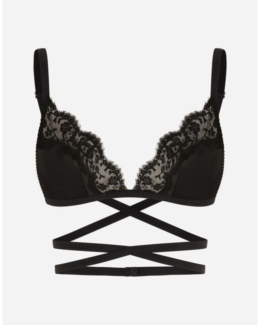 Dolce & Gabbana Black Satin And Lace Triangle Bra