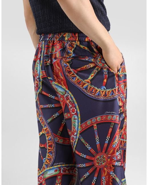 Dolce & Gabbana Red Carretto-Print Twill Jogging Trousers for men