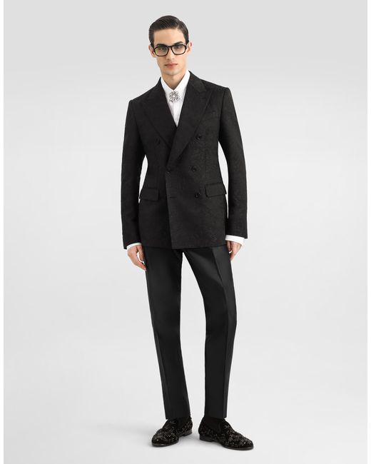 Dolce & Gabbana Black Sicilia Light Double-Breasted Brocade Jacket for men