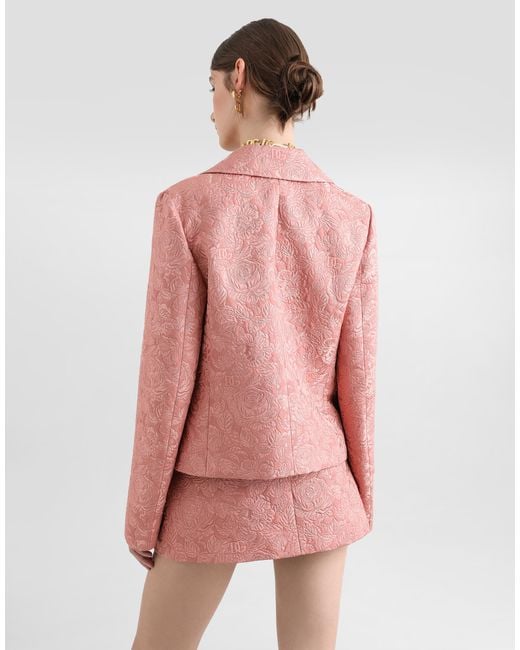 Dolce & Gabbana Pink Single-Breasted Floral Quilted Jacquard Gabbana Jacket