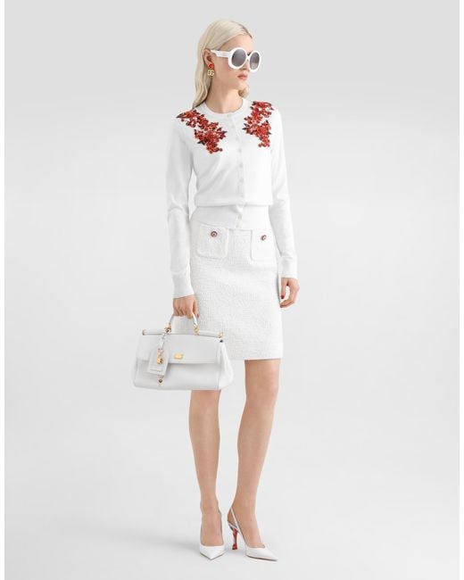 Dolce & Gabbana White Cardigan Girocollo
