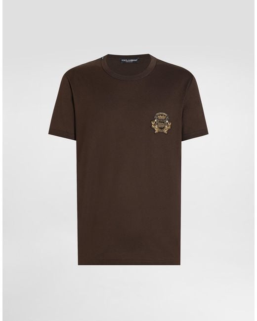 メンズ Dolce & Gabbana Cotton T-Shirt With Heraldic Patch Brown