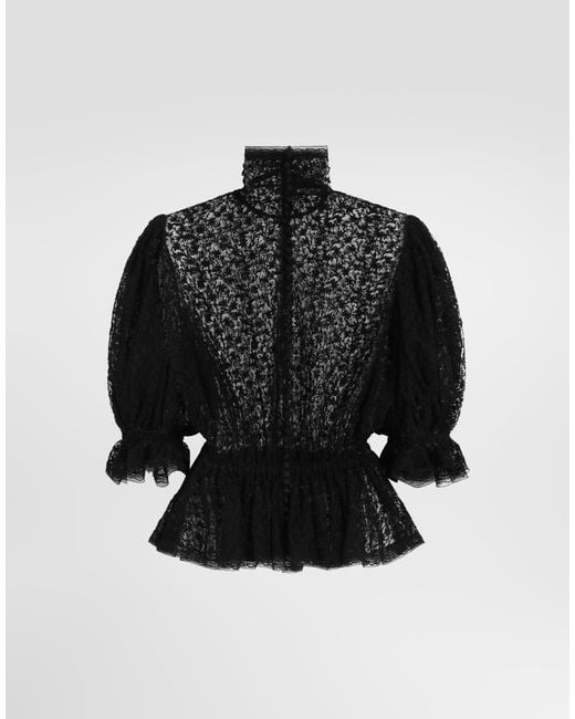 Dolce & Gabbana Black Tulle Top With Embroidery