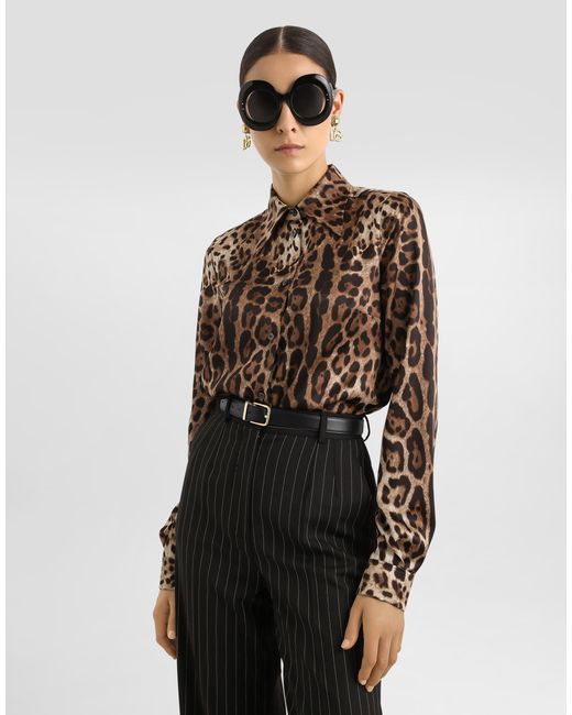 Dolce & Gabbana Brown Leopard- Satin Shirt