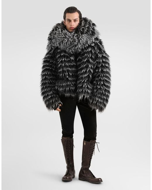 Dolce & Gabbana Black Fur-Effect Knit Cardigan for men