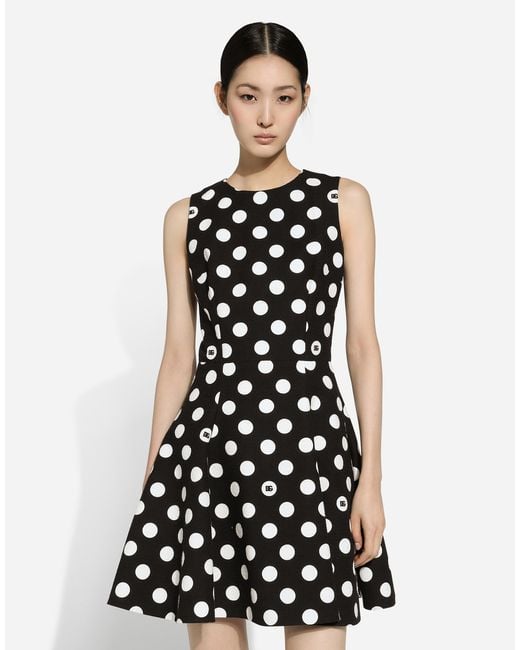 Robe Courte En Brocart De Coton Natté Avec À Pois Dolce & Gabbana en coloris Black