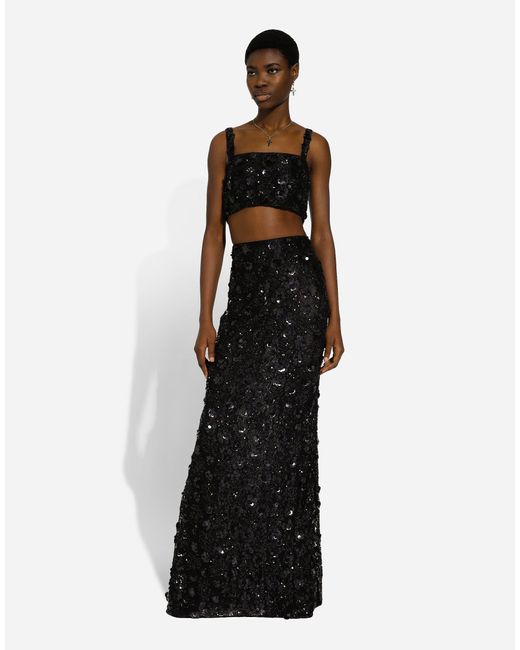 Dolce & Gabbana スパンコール エンブロイダリー ブラレット トップ Black