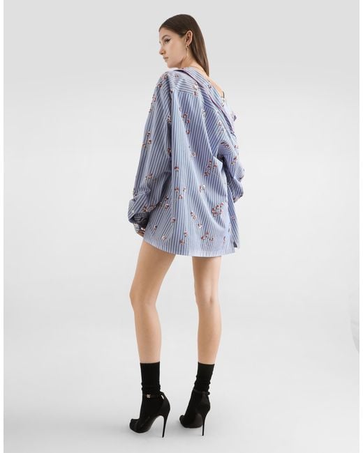 Dolce & Gabbana Blue Crystal Flower-Print Cotton Shorts