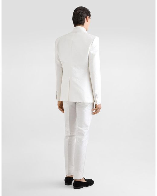 Dolce & Gabbana White Micro Pattern Jacquard Trousers for men