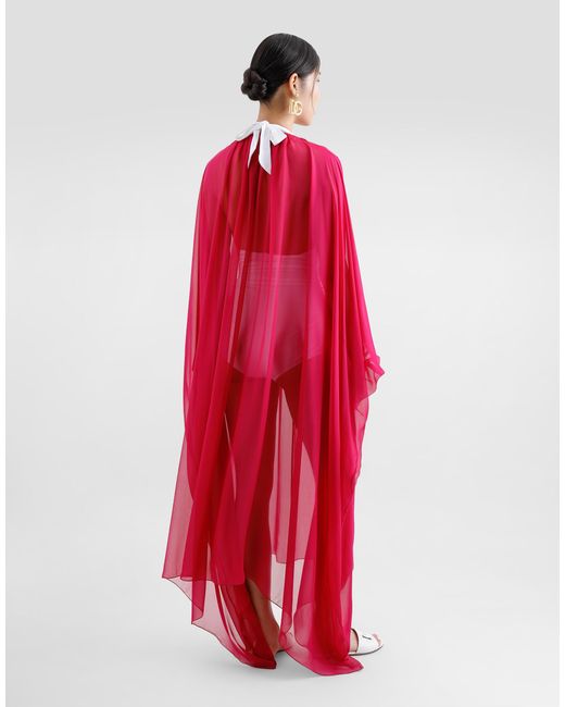 Dolce & Gabbana Red Long Silk Chiffon Caftan With Drawstring