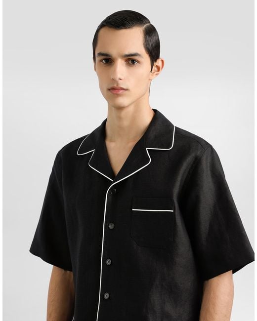 Dolce & Gabbana Black Linen Fabric Hawaiian Shirt for men