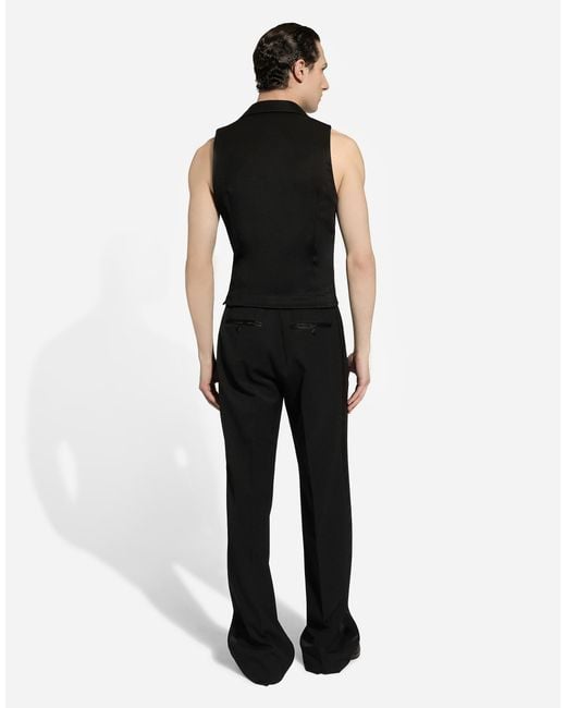 Dolce & Gabbana Black Single-Breasted Gabardine Vest for men