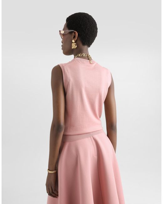 Dolce & Gabbana Pink Wool Tank Top With Dg Logo Embroidery