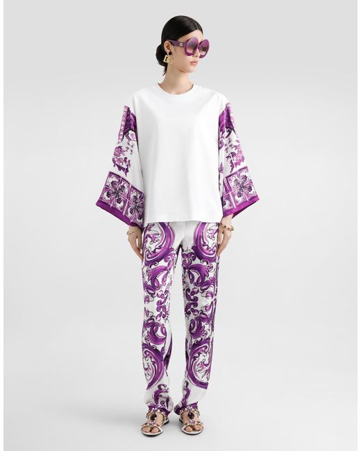 Dolce & Gabbana Pink T-Shirt With Silk Foulard Sleeves