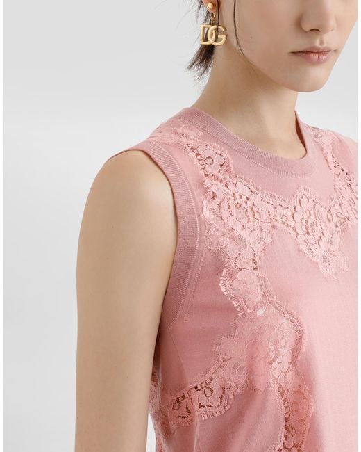 Dolce & Gabbana Pink Wool Tank Top With Lace Inlay