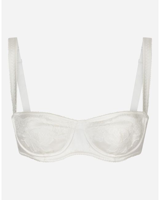 Dolce & Gabbana White Semi-Padded Satin Balconette Bra With Lace