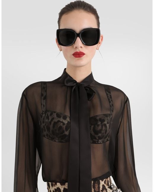 Dolce & Gabbana Black Silk Chiffon Shirt With Pussy-Bow
