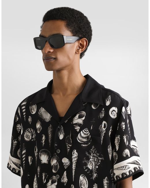 Dolce & Gabbana Black Shell-Print Crêpe Marocaine Hawaii Shirt for men