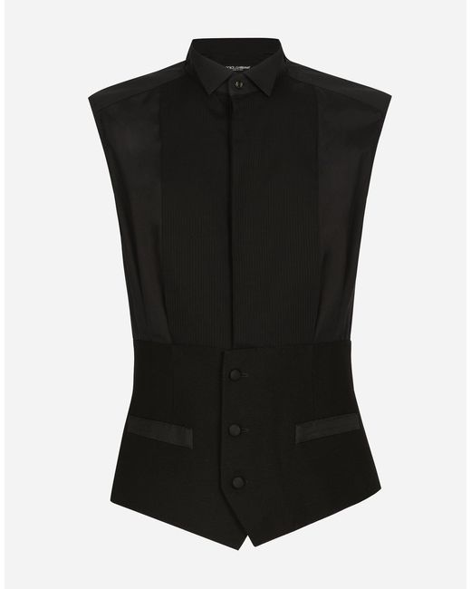 メンズ Dolce & Gabbana コットン スリーブレス タキシード シャツ Black