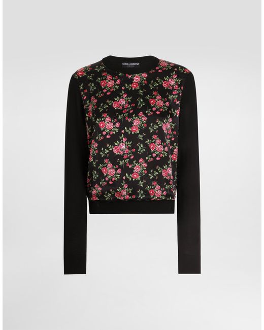Dolce & Gabbana Black Small Rose Bouquets-Print Silk And Satin Pullover